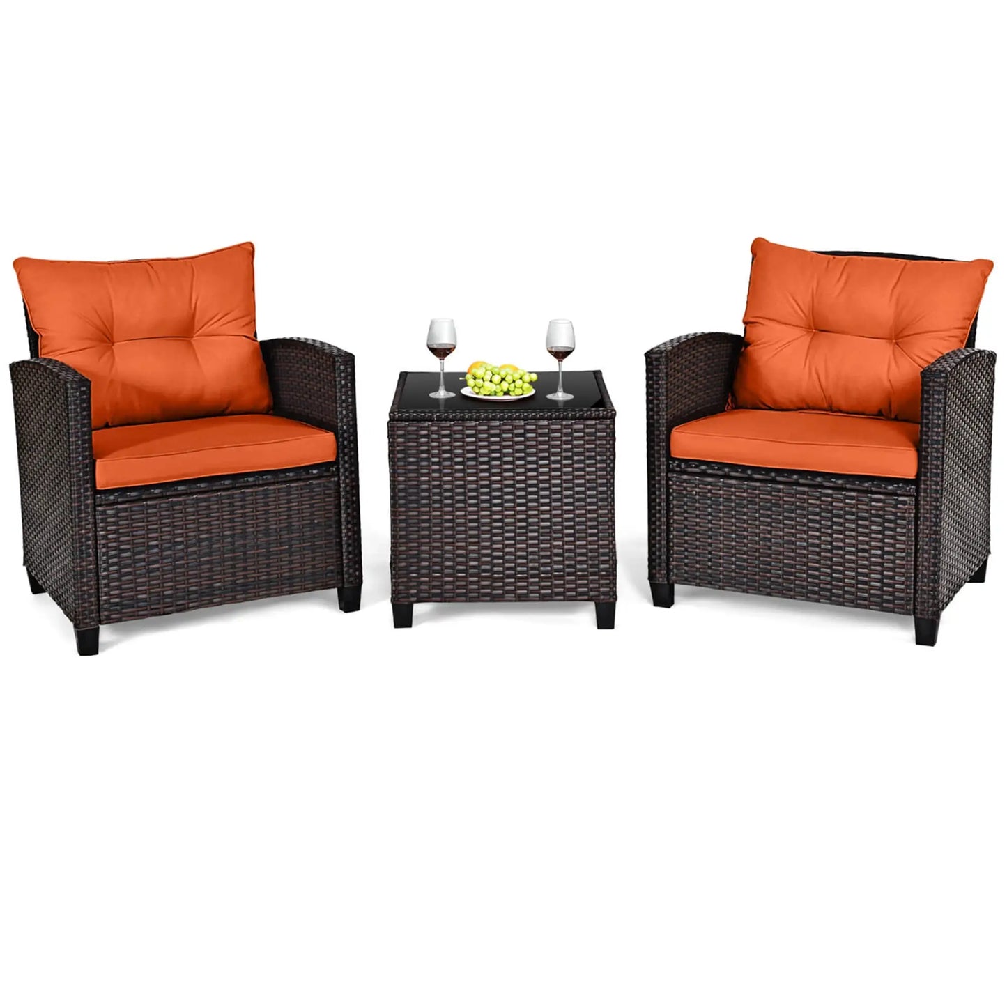 3 PCS Patio Rattan Furniture Set Cushioned Conversation Set Sofa Orange from PriceLows™