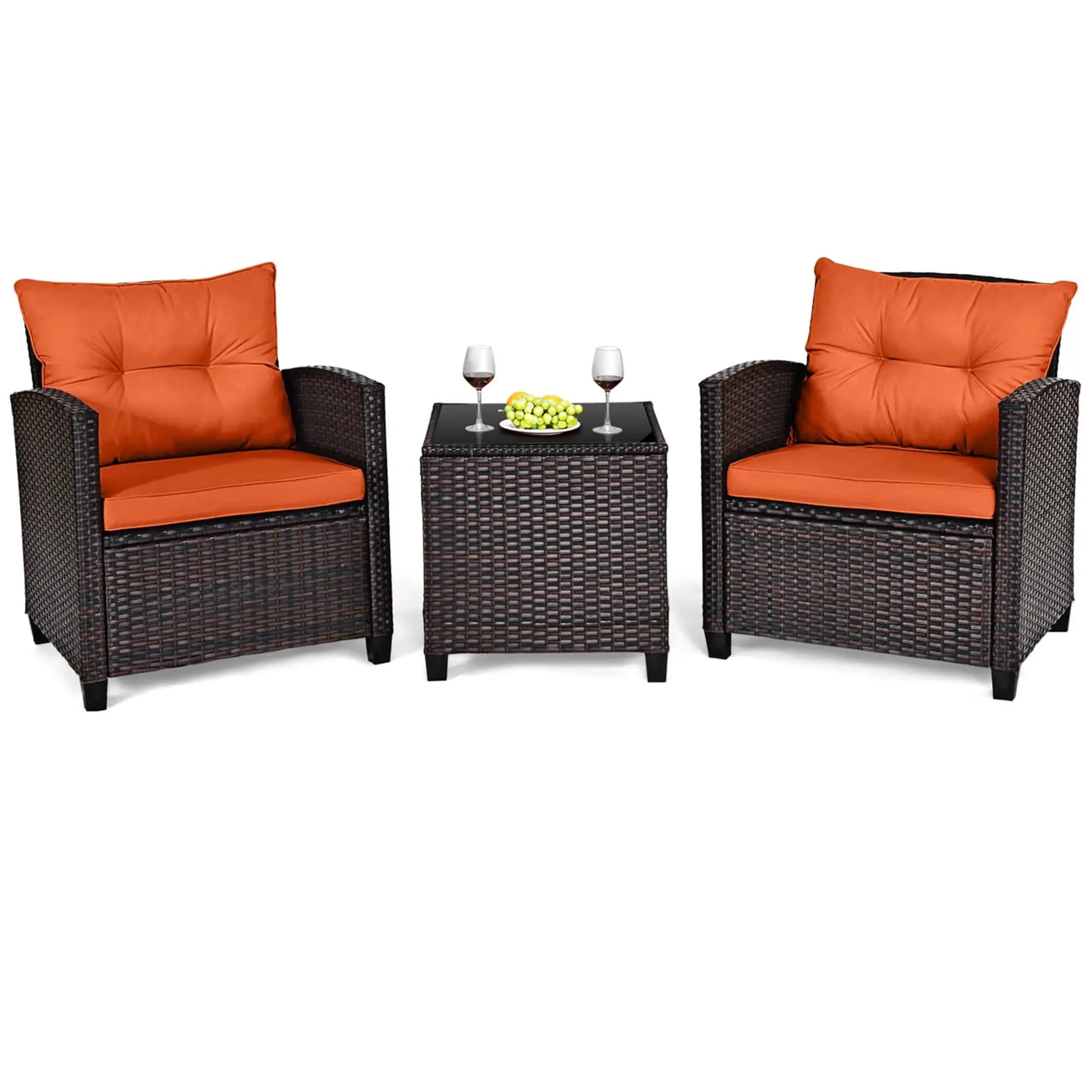 3 PCS Patio Rattan Furniture Set Cushioned Conversation Set Sofa Orange from PriceLows™