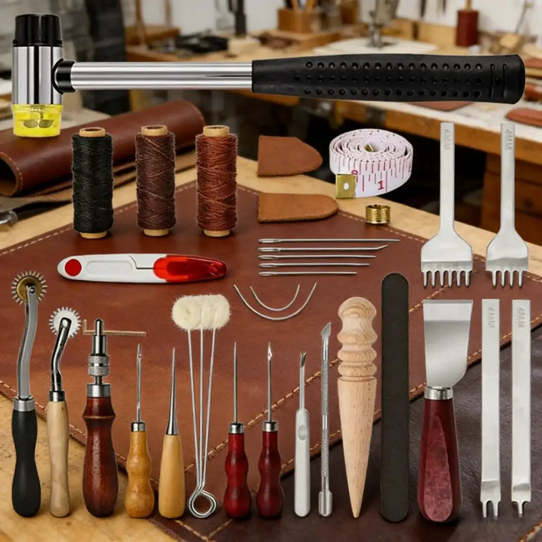 Leather Craft Tool Kit Leather Hand Sewing Repair Kit Stitching Punch Carving Work Groover Set DIY Tool Set Professional from PriceLows™