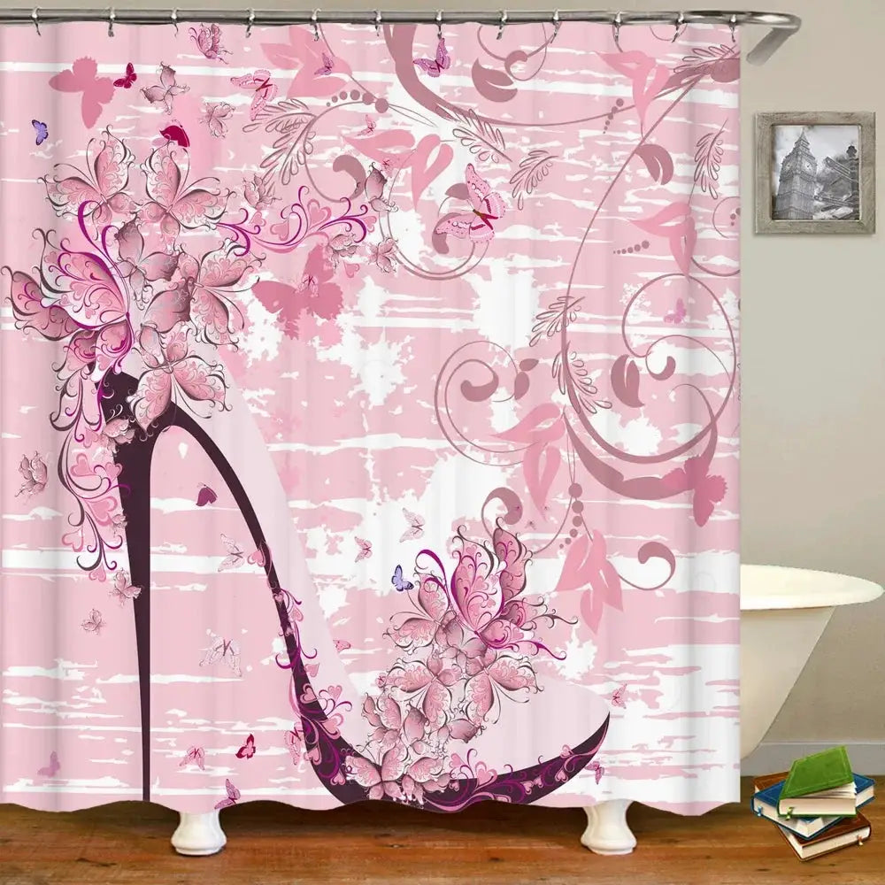 Pink Flower Butterfly Girls Shower Curtains Bathroom Curtain Fabric Waterprood Polyester For Bath Decor Bath Curtain With Hooks from PriceLows™