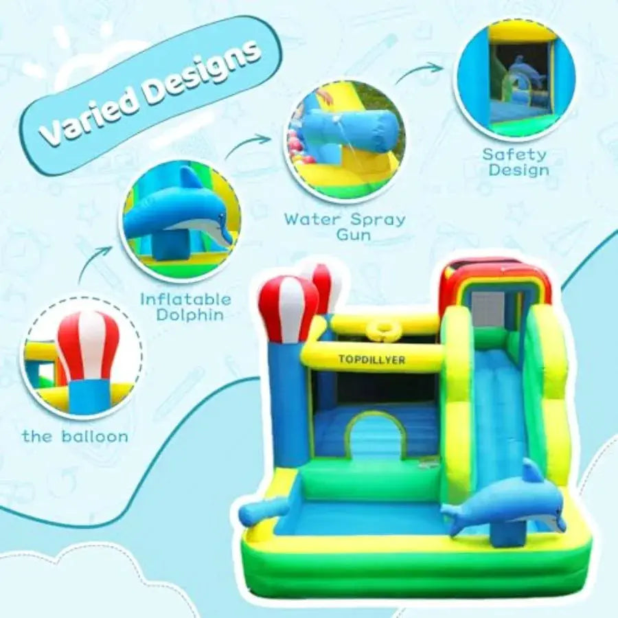 Bounce House Inflatable Water Slide for Backyard Outdoor Indoor Party 3-10 with Splash Pool Climbing Wall Trampoline Blue and Y from PriceLows™
