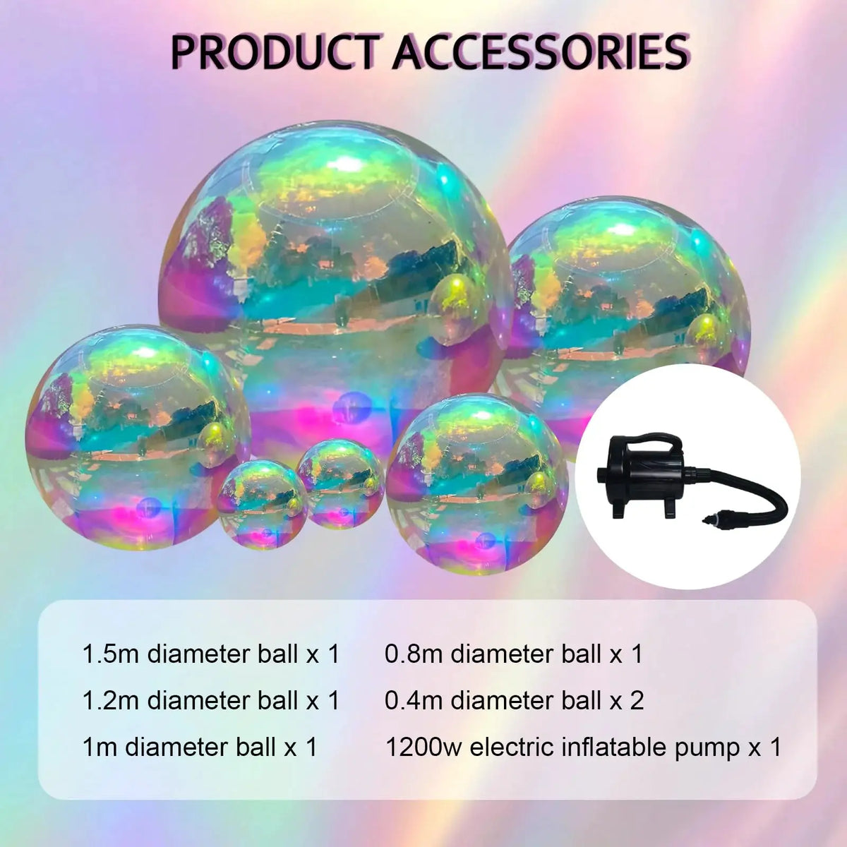 Inflatable Disco Ball | Iridescent PVC Coating | Hang And Stand | 6 Piece Set