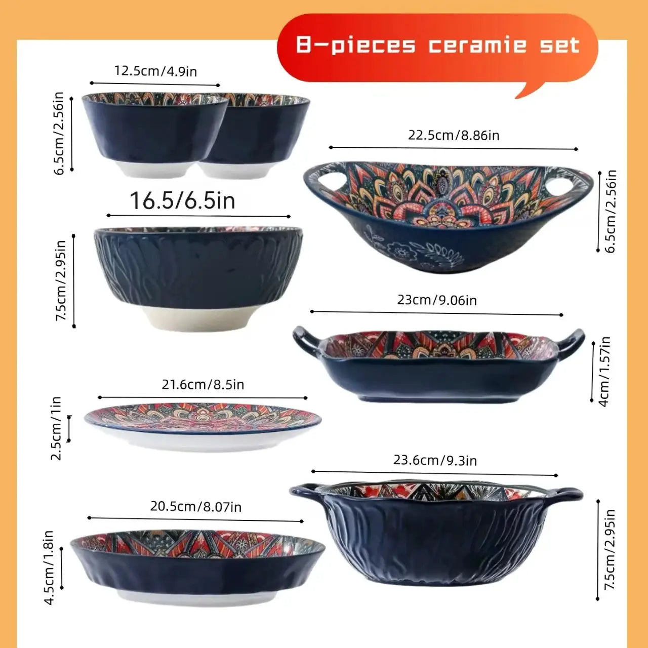Bohemian ceramic dishes and cutlery 8-piece set household good-looking rice bowl double-ear soup basin exquisite noodle bowl from PriceLows™