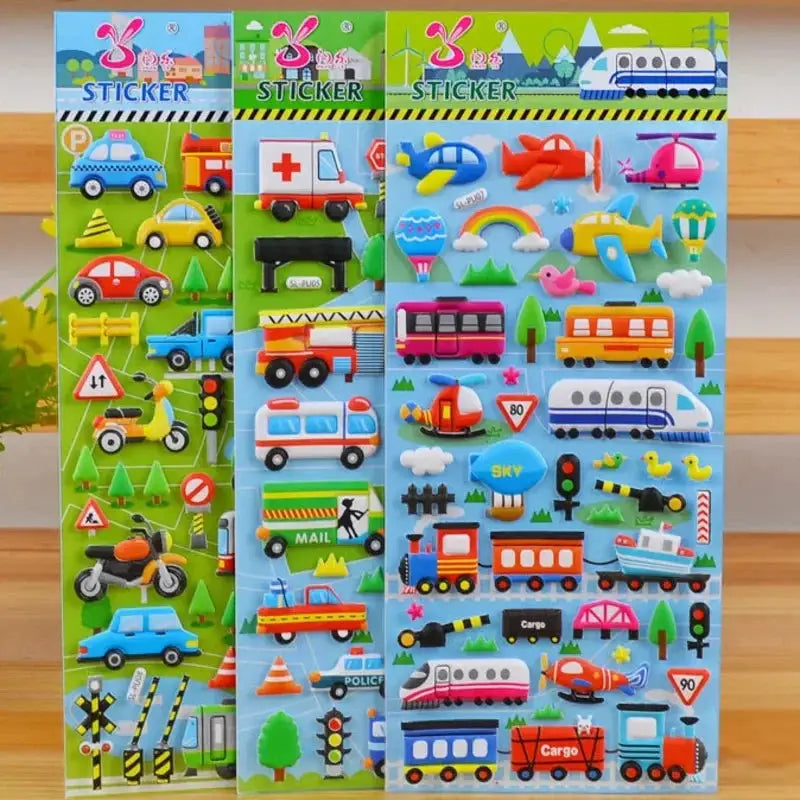 6 Sheets 3D Bubble Sticker Car Truck Plane Traffic Waterproof Cartoon Anime Stickers For Girl Boy Kids Funny Educational Toys from PriceLows™