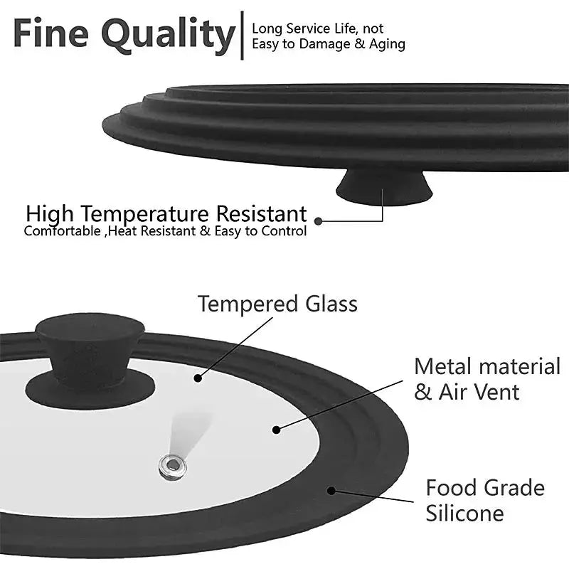 Universal Lid | Tempered Glass | Silicone Rim | Multiple Sizes
