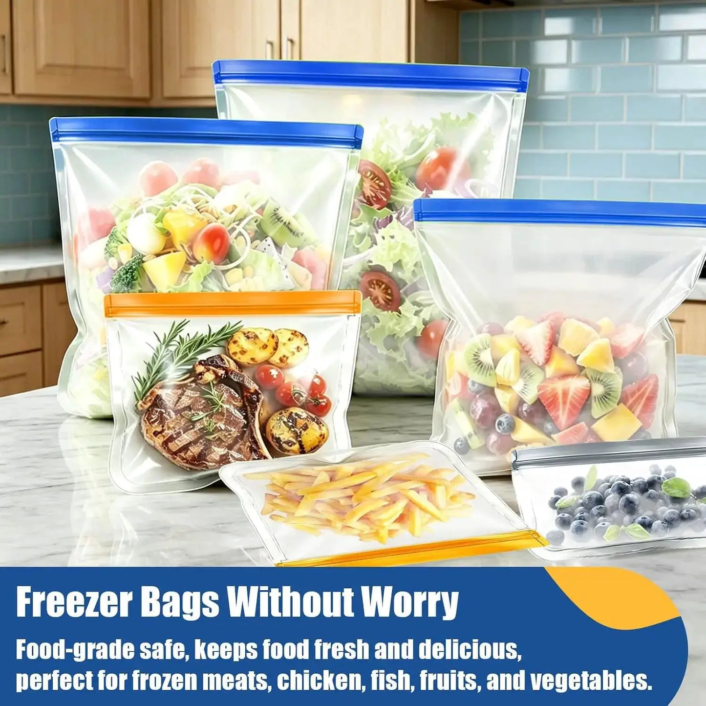 Reusable Silicone Freezer Bags | Leakproof | Dishwasher Safe | 12 Pack