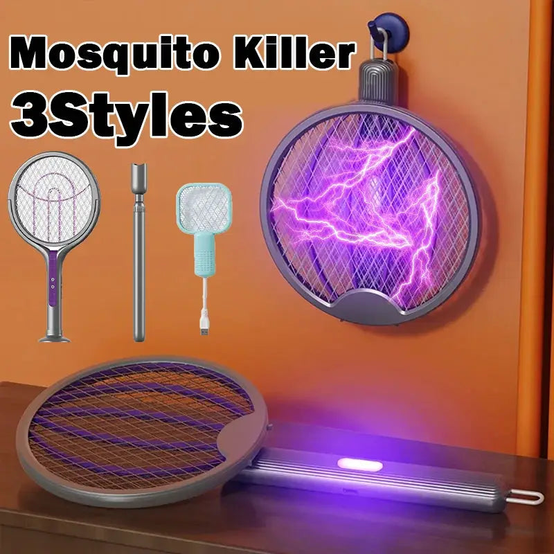 3Styles Electric Mosquito Swatter Rechargeable Mosquito Killer Lamp Wall Mounted Bug Zapper Racket for Home Bedroom Living Room from PriceLows™