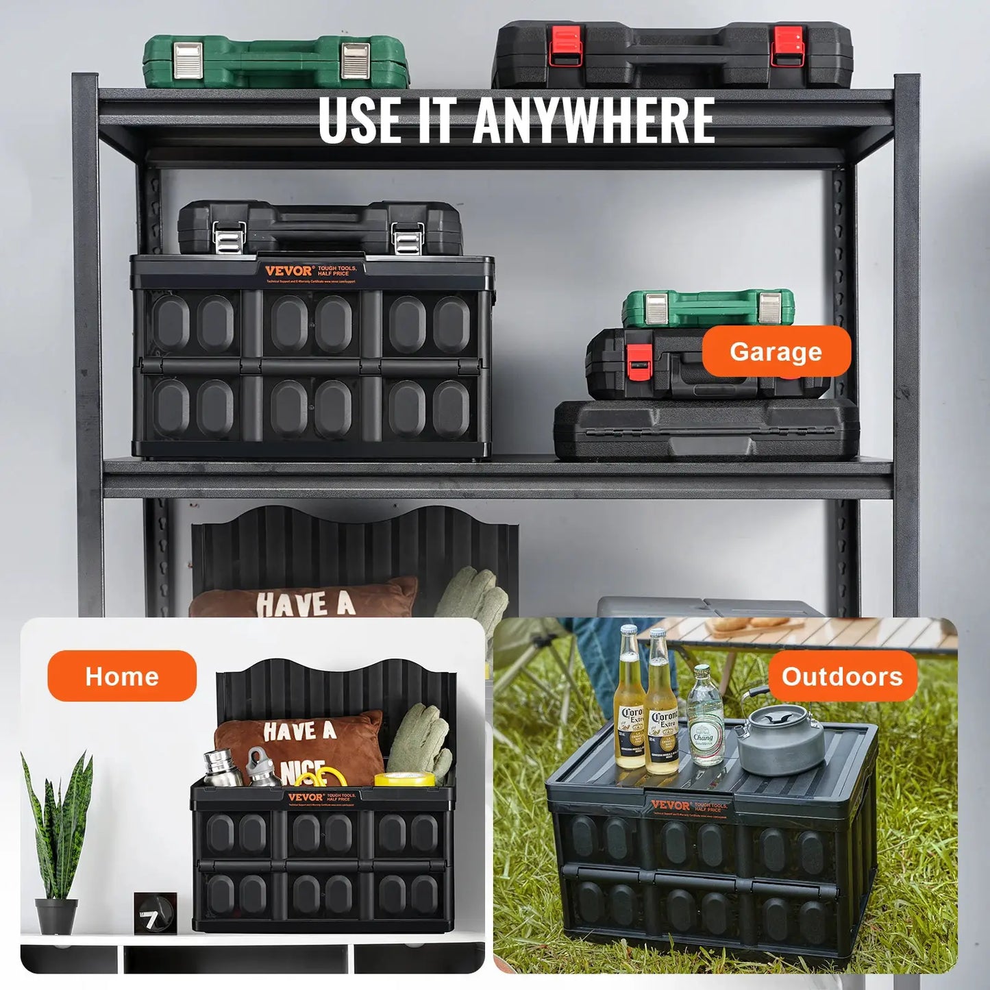 SucceBuy Set of 3 45L/65L Collapsible Storage Bins Folding Stackable Utility Garage Crates with Lids for Clothes Snack Grocery from PriceLows™