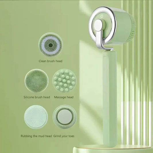 Electric Bath Back Scrubber | Long Handle | IPX7 Waterproof | 5 Brush Heads