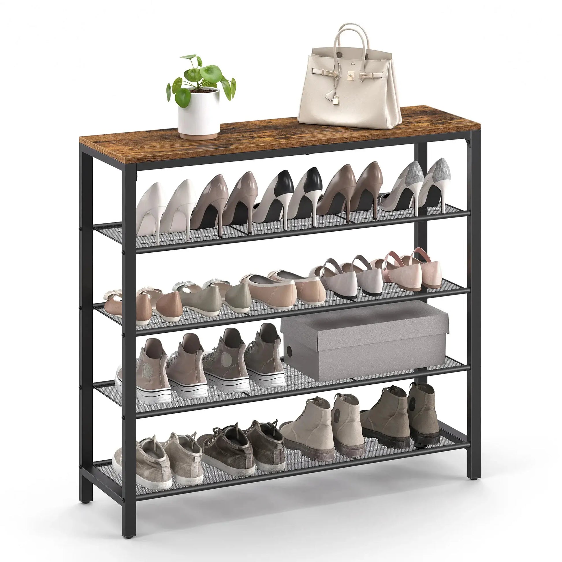 VASAGLE Shoe Rack, 5-Tier Shoe Storage Organizer with 4 Metal Mesh Shelves for 16-20 Pairs and Large Surface for Bags, for Entry from PriceLows™