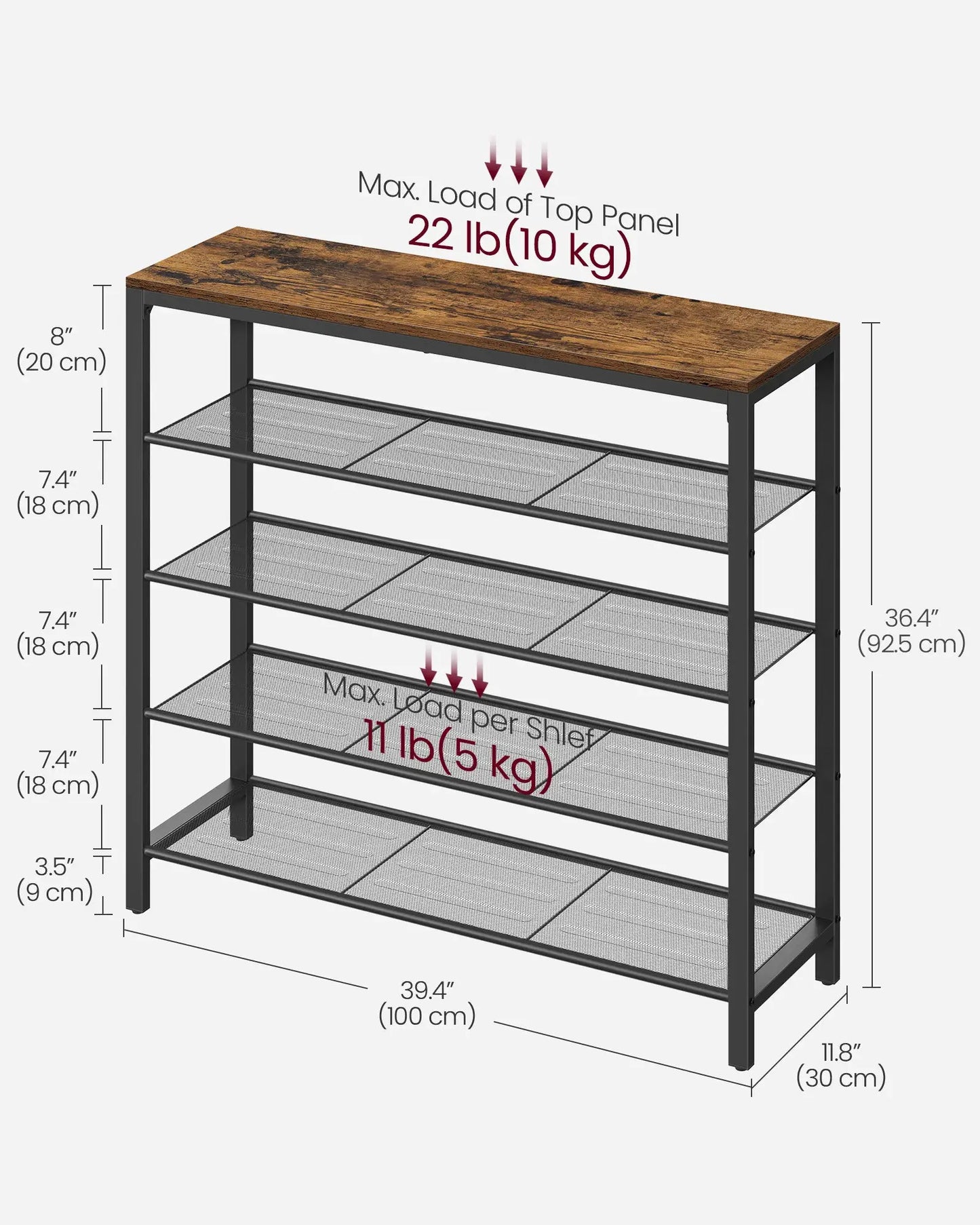 VASAGLE Shoe Rack, 5-Tier Shoe Storage Organizer with 4 Metal Mesh Shelves for 16-20 Pairs and Large Surface for Bags, for Entry from PriceLows™