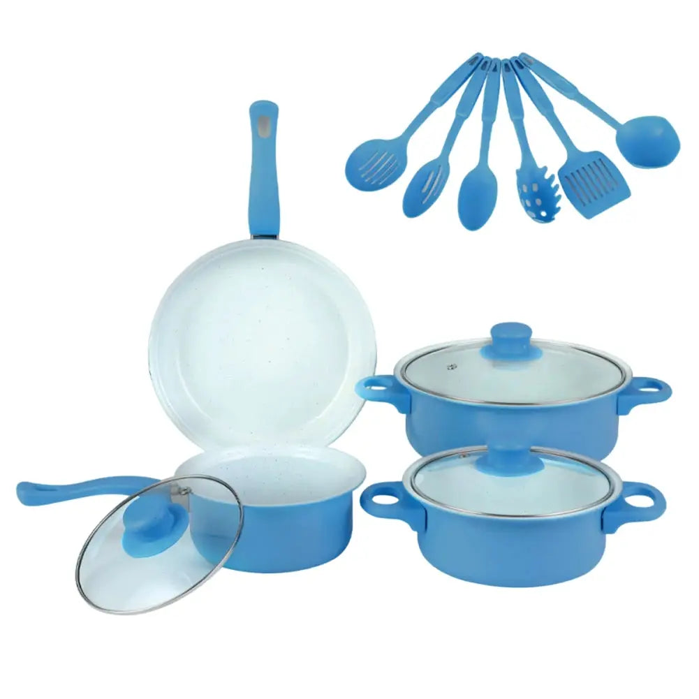 12Pcs Non Stick Cookware Set Milk Pot Maifan Stone Frying Pan with Lid Cooking Pot Set Stackable Pot Set for All Hob from PriceLows™