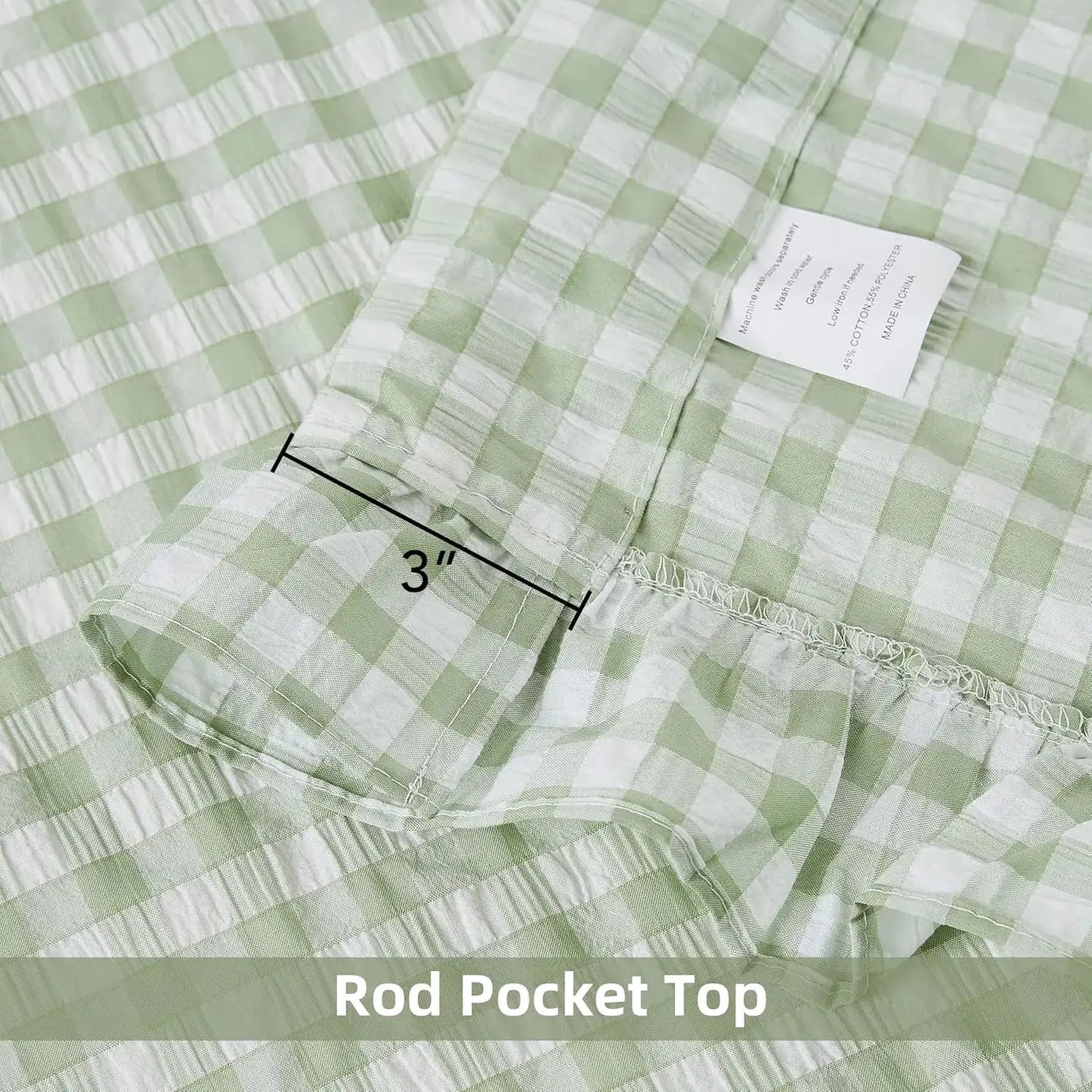 Sage Green Buffalo Plaid Curtain Panels for Kidsroom, Not-See-Through Sheer Ruffle Drapes, Shabby Chic Window Treatment for from PriceLows™