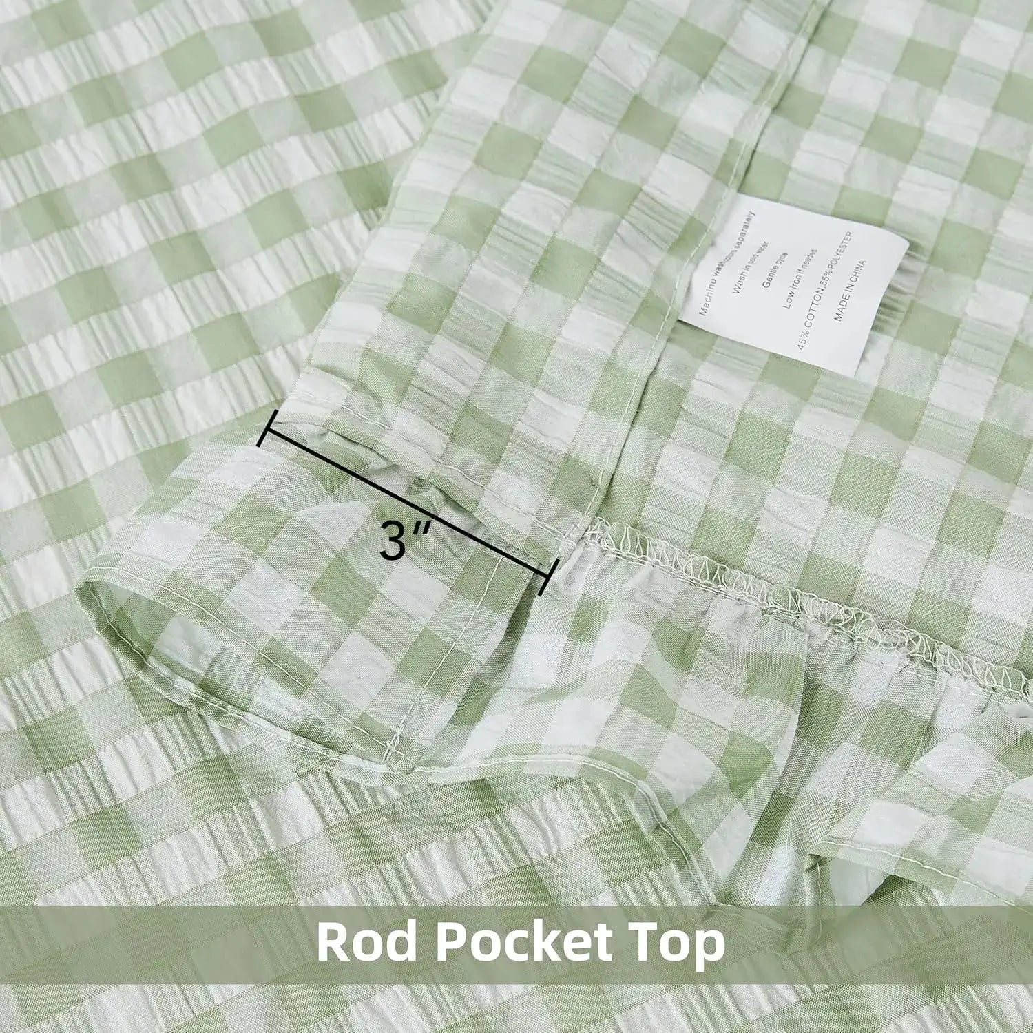 Sage Green Buffalo Plaid Curtain Panels for Kidsroom, Not-See-Through Sheer Ruffle Drapes, Shabby Chic Window Treatment for from PriceLows™