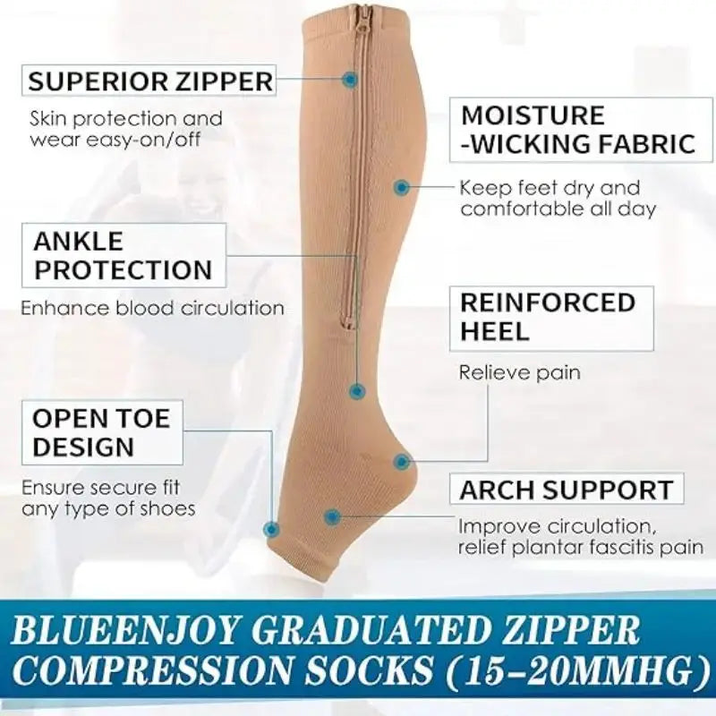 Knee High Compression Socks | 20-30 Mmhg Pressure | Nylon Athletic