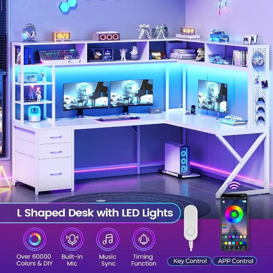 Corner Computer Desk Convertible 94.5 Gaming Desk with Storage Drawers Hutch and Pegboard L Shaped Office Desk with Power Outle from PriceLows™