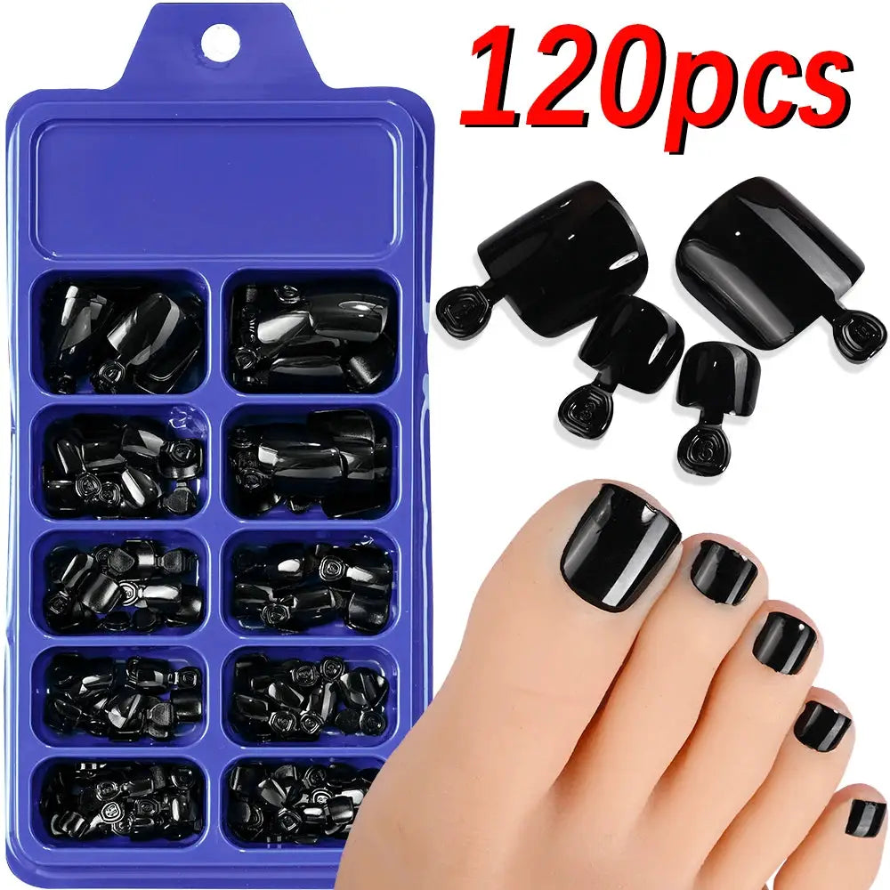 False Toenails | 120 Piece Set | French Style | Size M