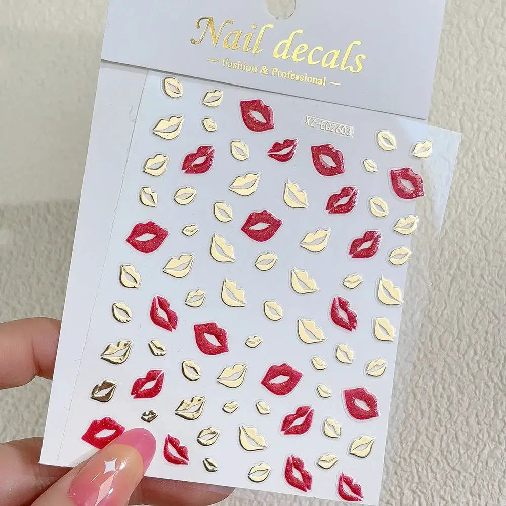 3D Valentine's Day Love Heart Nail Art Sticker Red White Cross Stars Self-Adhesive Nail Decals 8*10cm Kawaii Heart Nail Sticker from PriceLows™