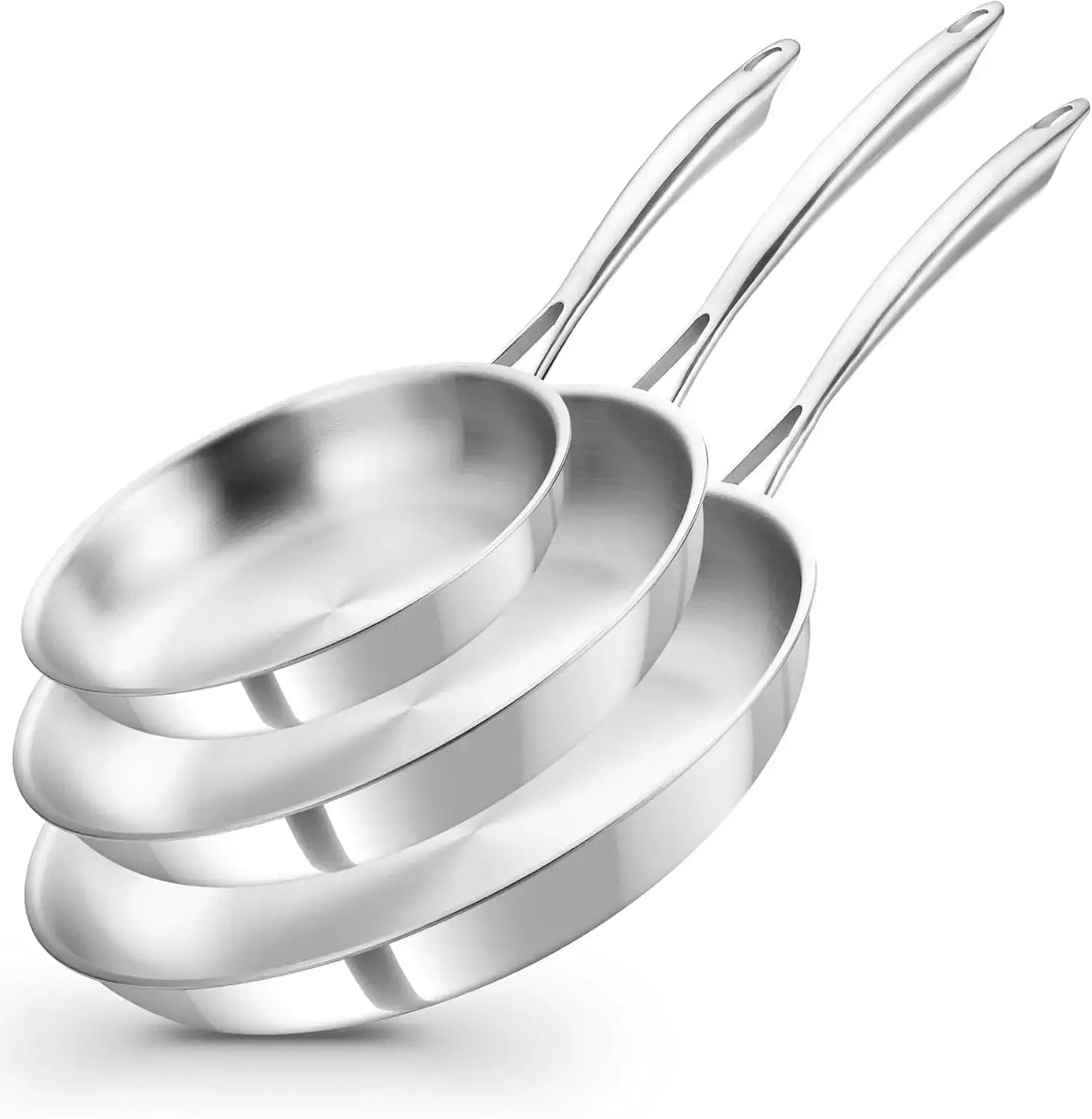 Tri Ply Stainless Steel Frying Pan, 8" 10" 12" Stainless Steel Pan Set, 18/10 Kitchen Skillet, Induction Compatible from PriceLows™