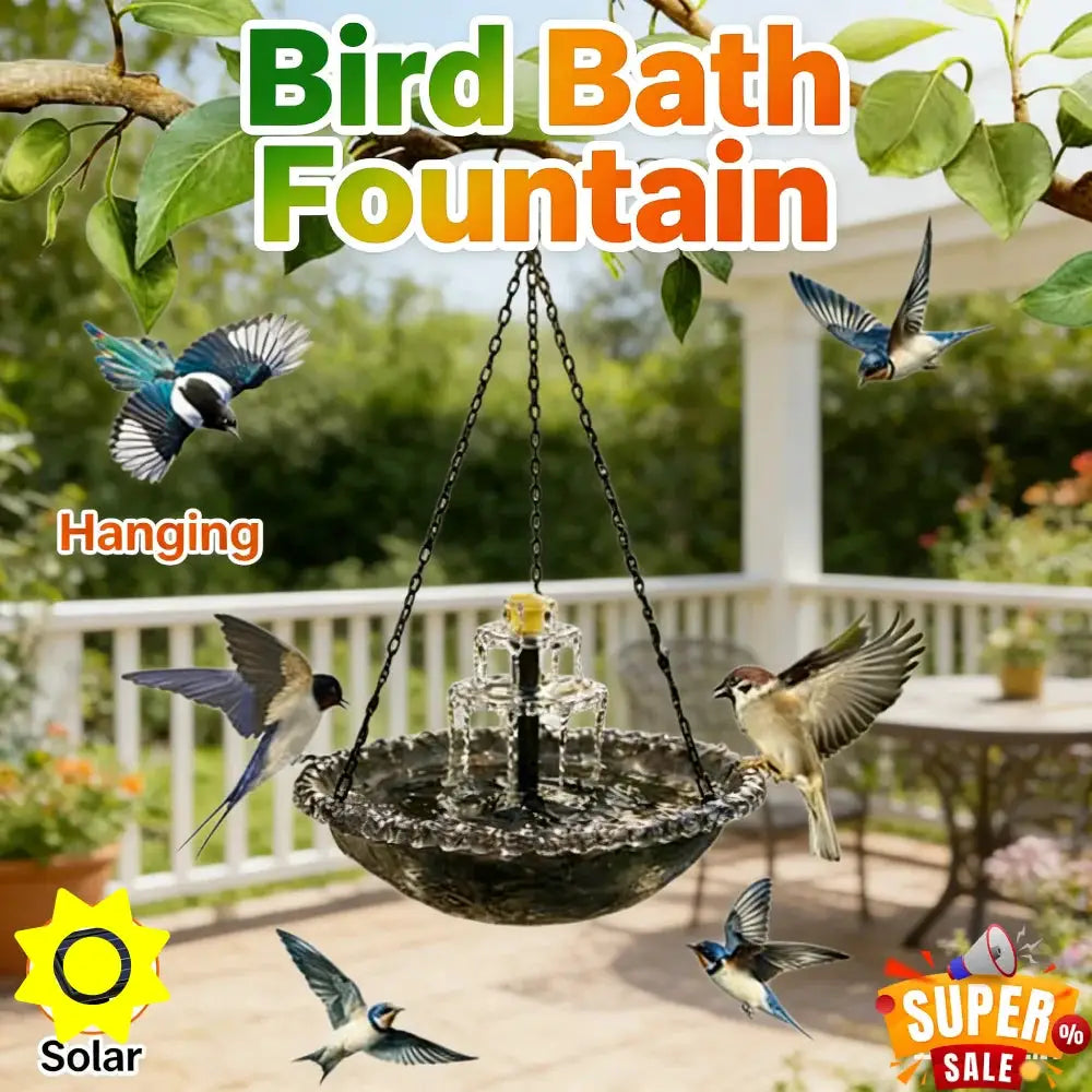Solar Cascade Hanging Bird Bath Fountain Wildlife Feeder Outdoor Hanging Bird Bath with Solar Fountain for Garden Backyard Patio from PriceLows™