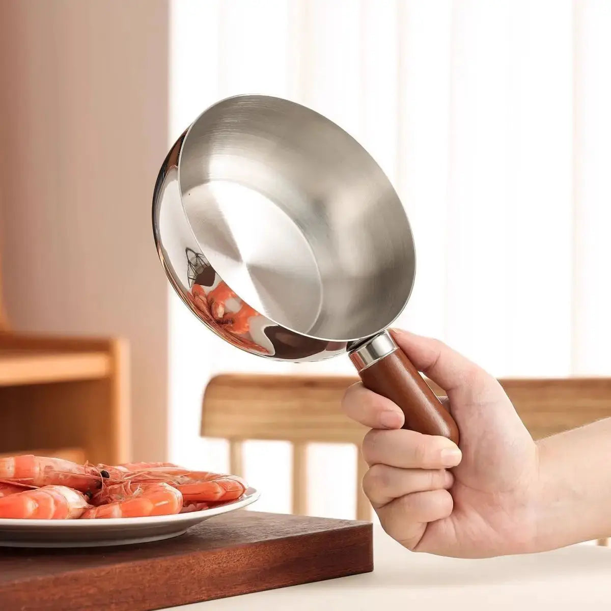 Stainless Steel Noodle Pot | One Person | Peach Wood Handle | Mini Cooker