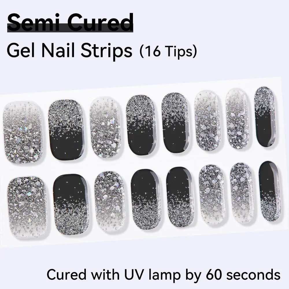 16strips Cartoon UV/LED Semi Cured Gel Nail Strips Pink Glitter Cat Eye Self-Adhesive Gel Nail Wraps Full Cover UV Nail Sticker from PriceLows™