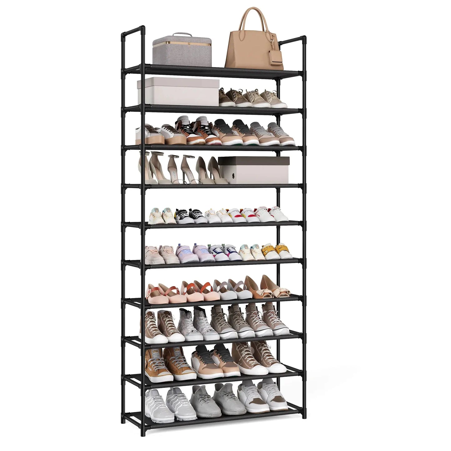 SONGMICS Shoe Rack, 10-Tier Shoe Shelf, Shoe Storage Organizer, 11 x 32.7 x 68 Inches, Metal Frame, Non-Woven Fabric Shelves, fo from PriceLows™