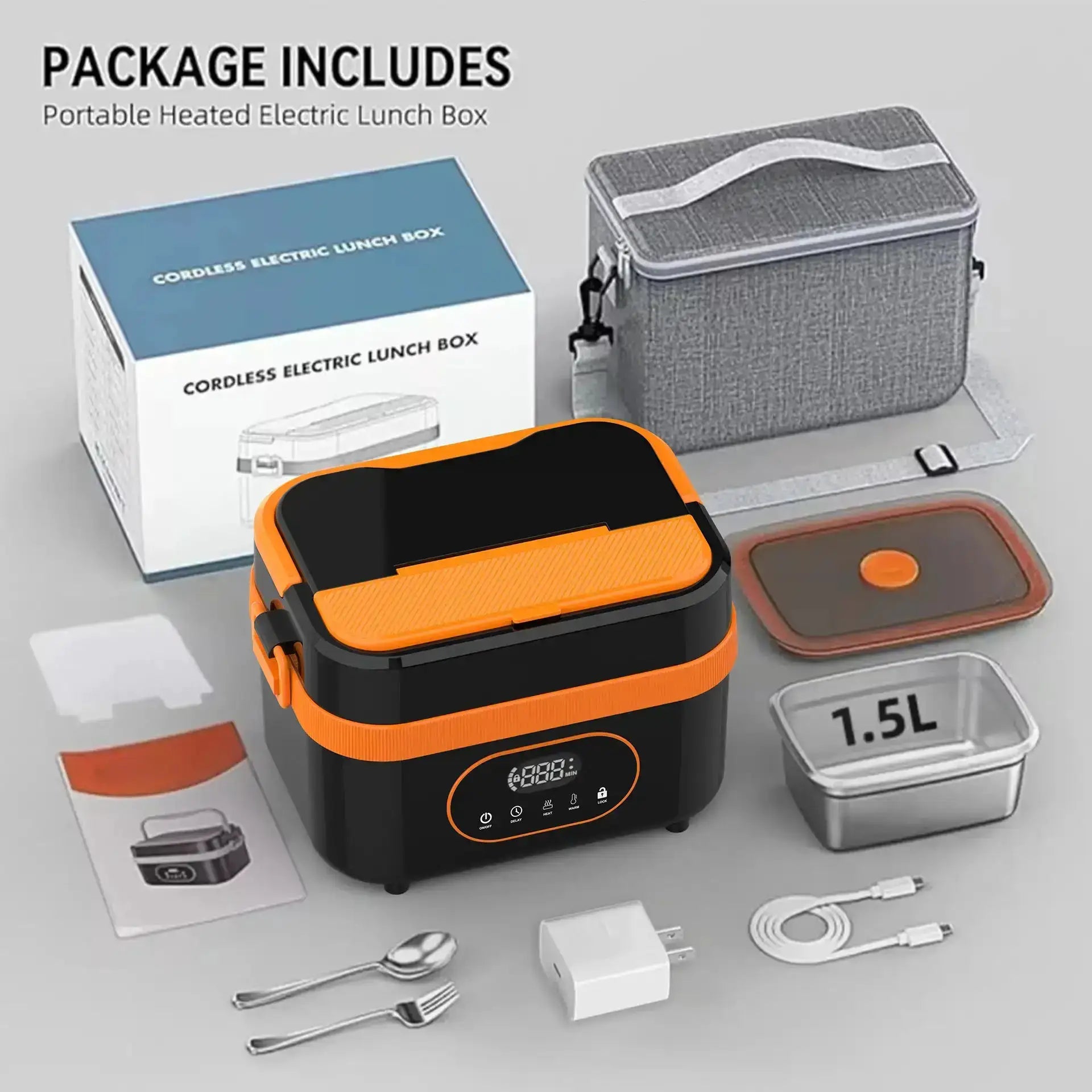 Gison Electric Heated Lunch Box Food Warmer 1.5L60W Outdoor Car Travel Office18000mah battery Portable No water fast heating Box from PriceLows™