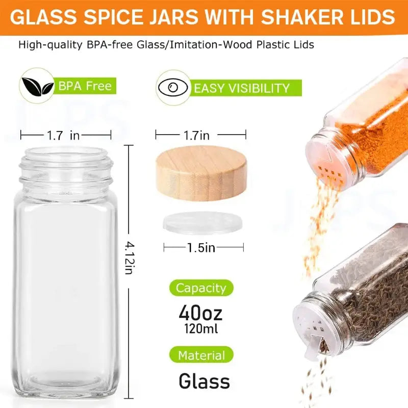 Glass Spice Jars | Bamboo Lids | Clear Glass | 6 12 24 Pcs