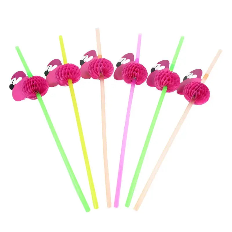 Disposable Flamingo Straw | Tropical Pineapple Design | 25 Or 50 Pieces