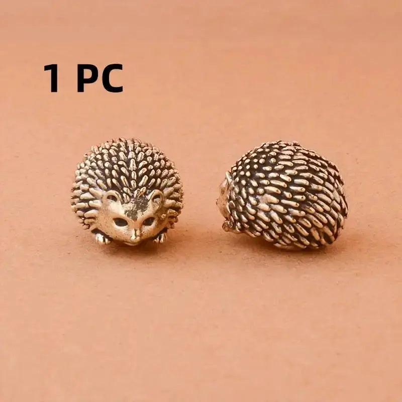 Brass Hedgehog Figurine | Vintage Metal Craft | Desktop Home Accent