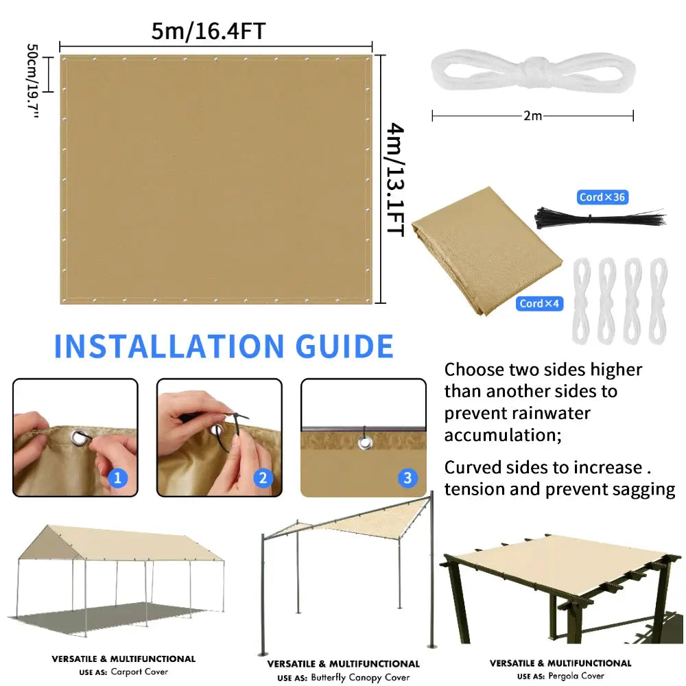 Sun Shade Sail | Waterproof Poly Cotton | UV Block Canopy | Square Rectangle