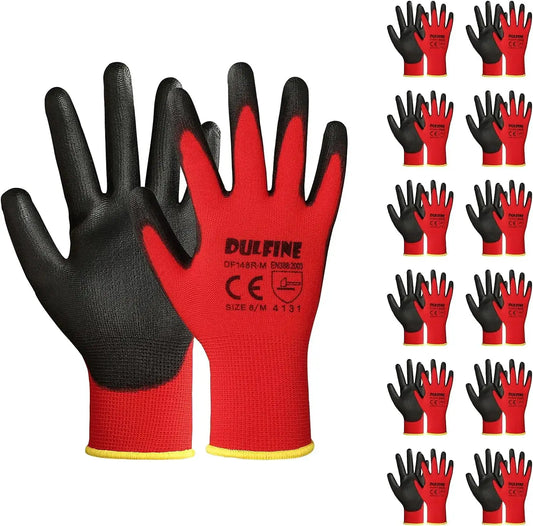 PU Coated Work Gloves, 12 Pairs Red Seamless Knit, Polyurethane Smooth Grip, for Men Women General Duty (Large) from PriceLows™