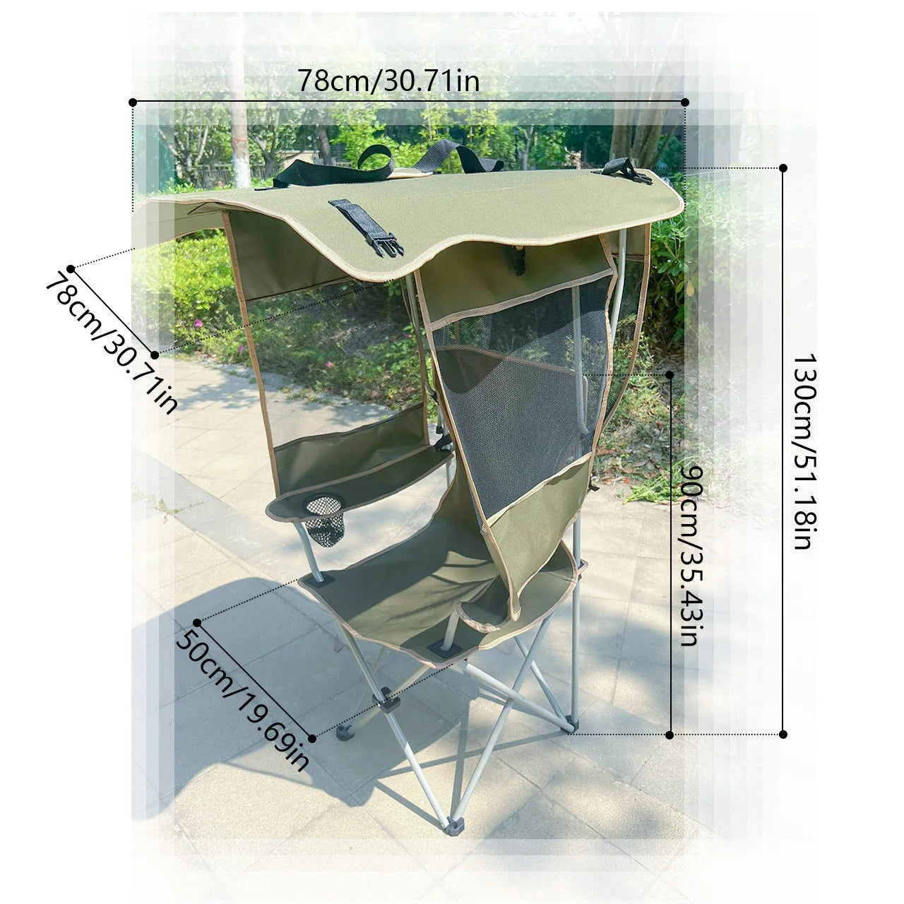Outdoor Folding Chair | Sunshade Canopy | Iron Frame