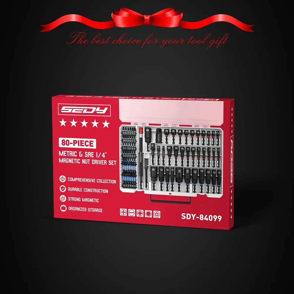 SEDY 80-Piece Premium Magnetic Impact Nut Driver Set Metric & SAE with Socket Adapters, Bit Holder, Wing Nut Driver, Power Bits from PriceLows™