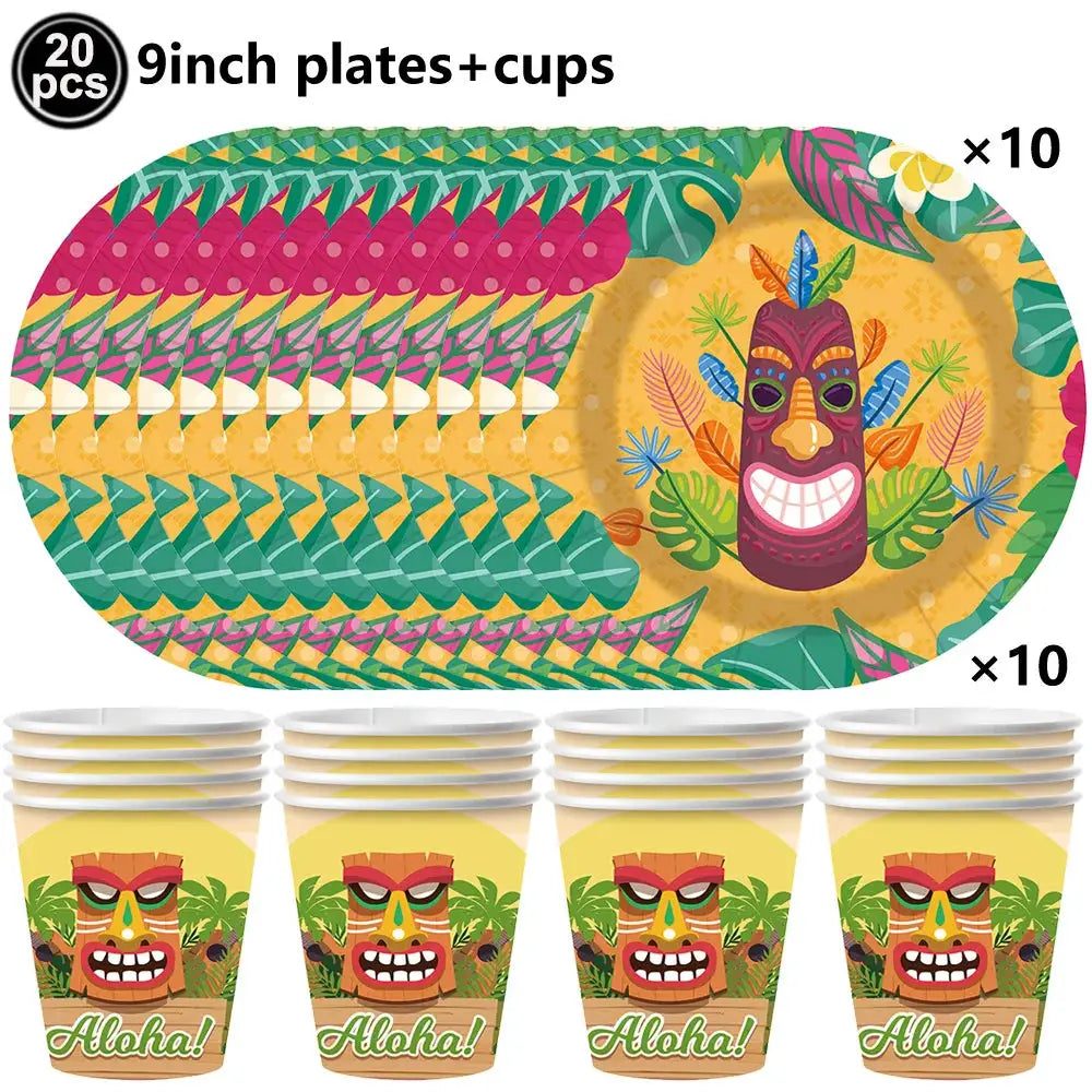 Surf Beach Party Tableware | Paper Plates Napkins Cups | Tattoos And Snack Tray