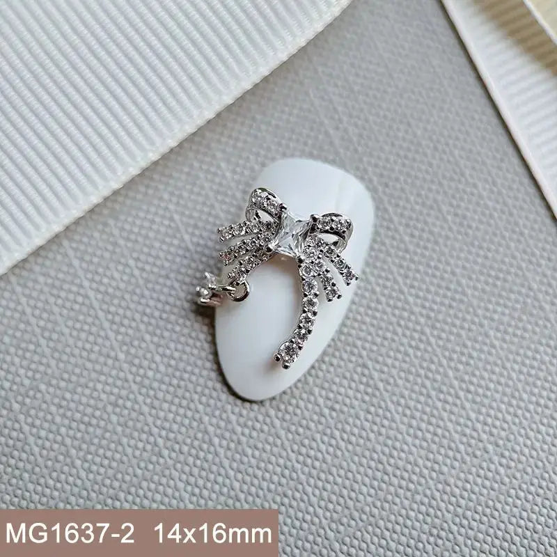 10pcs Silver Rhombus Streamer Bowknot Tassel Zircon Nails Jewelry Decorations DIY Wear Nail Art Accessories Charms Part Supplies from PriceLows™