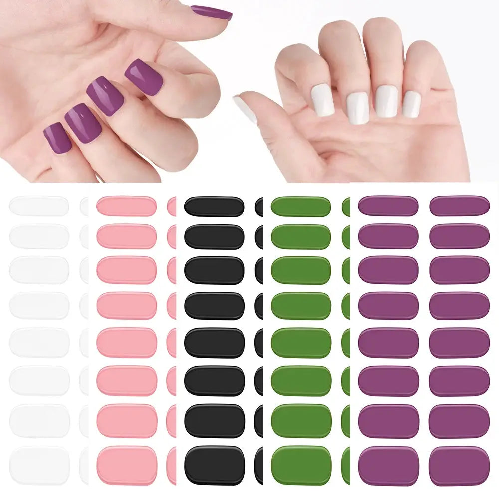 1Pcs Semi-Cured UV Gel Nail Sticker Pure Color Full Cover Waterproof Long-lasting Nail Strips 16Tips DIY Nail Polish Stickers *& from PriceLows™