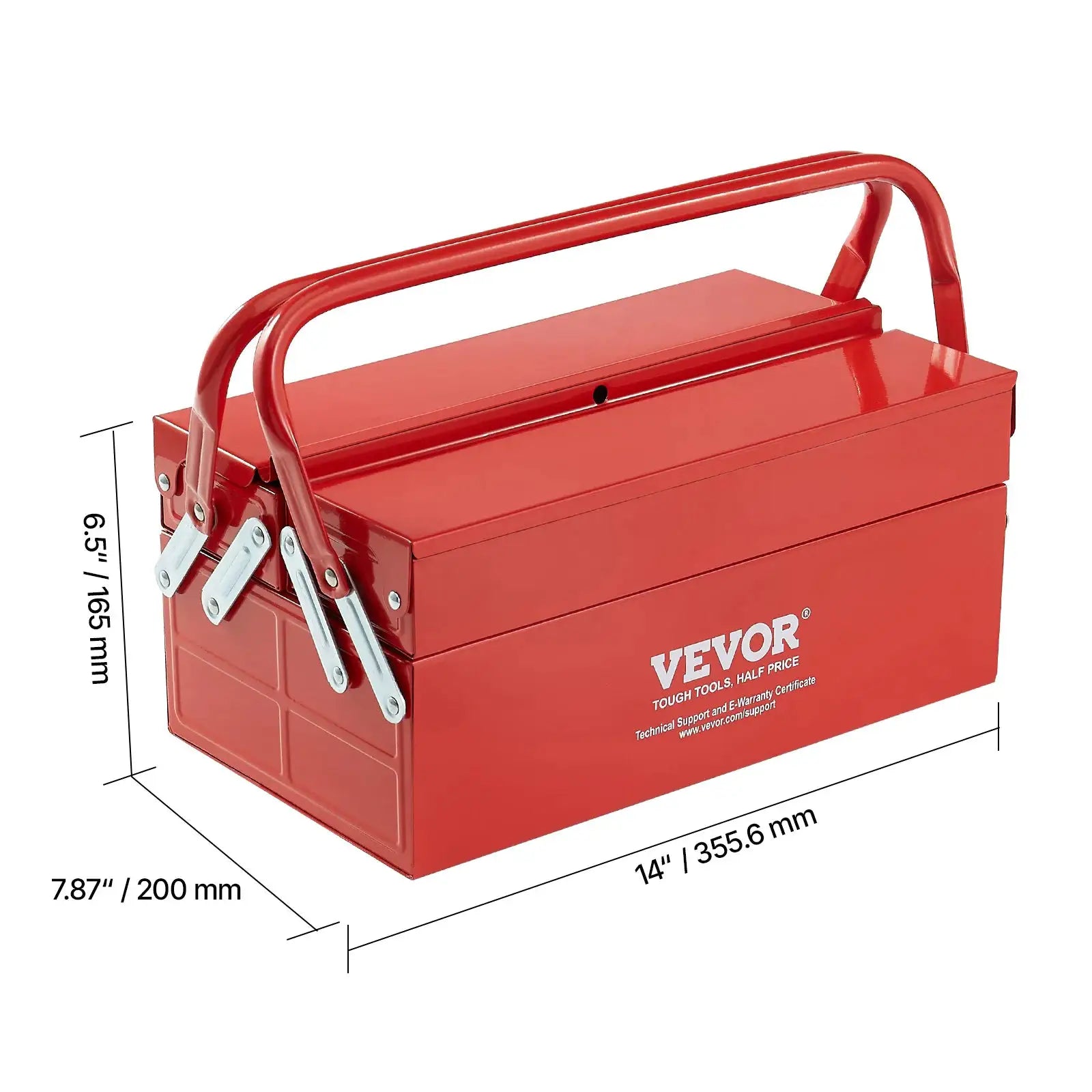 SucceBuy Metal Tool Box 2-Tier 3-Tray Portable Folding Tool Chest Organizer with Handle & Lock Toolbox for Factory Repair Shop from PriceLows™