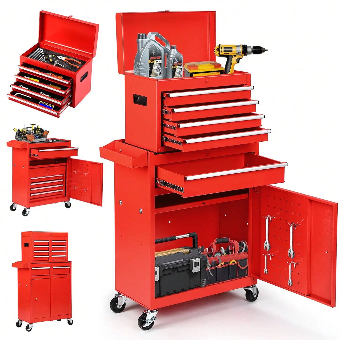 Rolling Tool Chest, 5-Drawer 2-In-1 Tool Cabinet With Lockable Wheels And Detachable Top Tool Box, Tool Cart For Warehouse, Workshop from PriceLows™