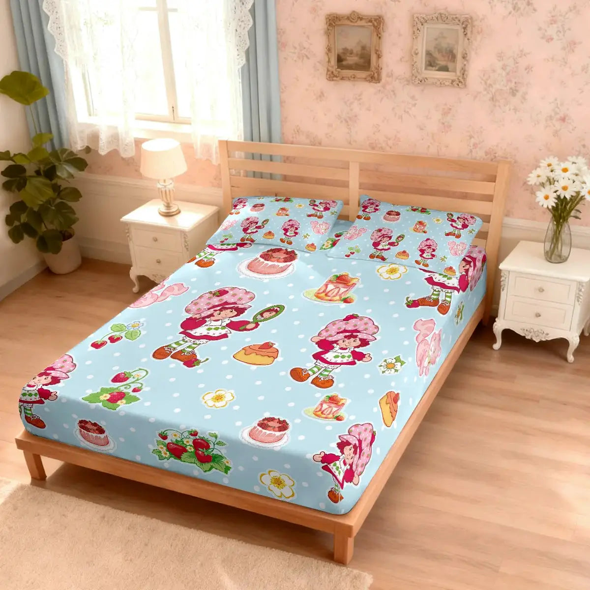 3pcs Pink Strawberry Girl Coreless Bed Sheet Set, Multi Size Bed Cover, Bedroom Bedding Decoration, Machine Washable from PriceLows™