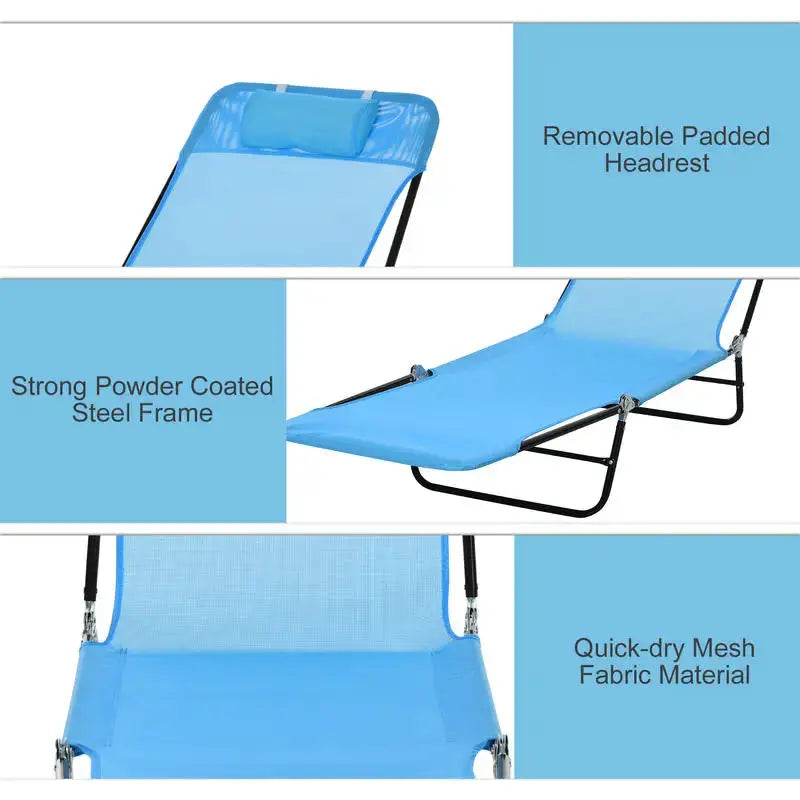 Outsunny Folding Chaise Lounge Chair, Pool Sun Tanning Chair, Outdoor Lounge Chair with Reclining Back, Breathable Mesh Seat, Headrest for Beach, Yard, Patio, Blue from PriceLows™