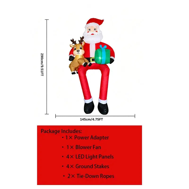 Inflatable Sitting Santa | 9.5ft | Led Reindeer Pair | Yard Decor