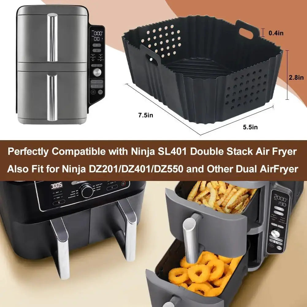 Air Fryer Silicone Liners | Reusable Perforated Rectangle | Ninja SL401 | 2 Pack