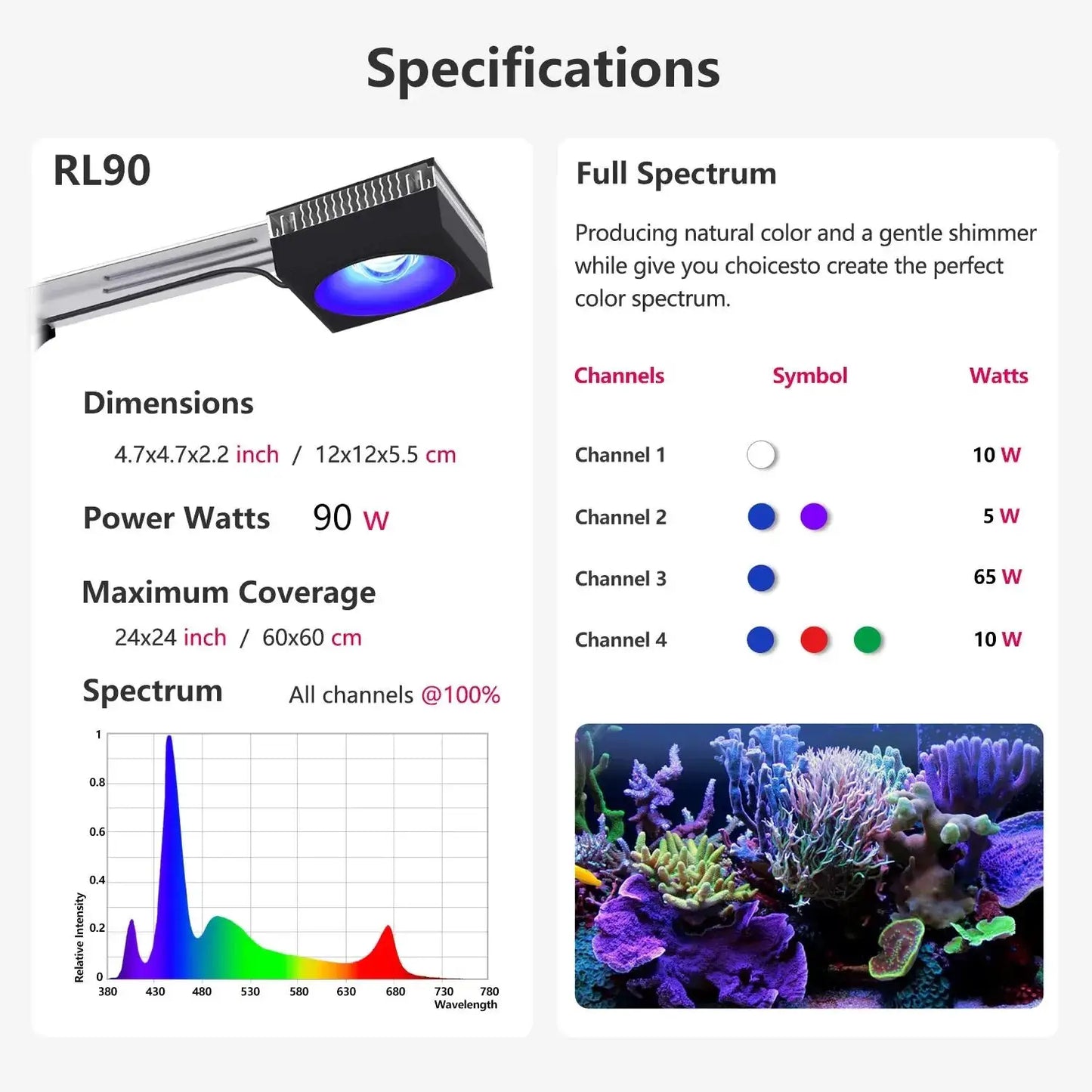 LED Reef Aquarium Light | 100W Full Spectrum | Clip On Mount