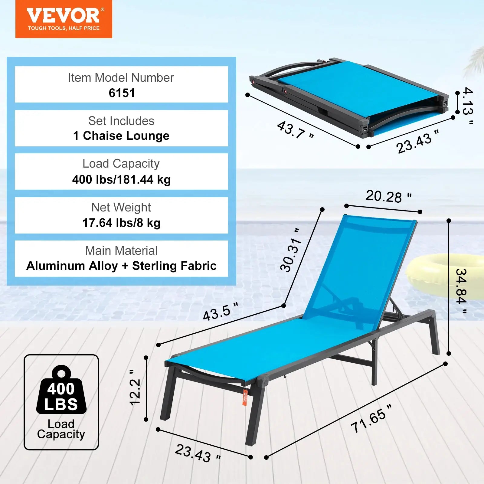 SucceBuy Chaise Lounge Chair Outdoor Aluminum Patio LoungeFolding Pool Lounge Recliner Full Flat for Patio Beach Pool Dark Grey from PriceLows™