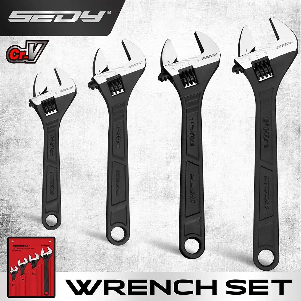 SEDY 4PCS Adjustable Wrench Set, 6/8/10/12 Inch CR-V Steel Spanner with Black Oxide Finish for Auto, Plumbing & Home Repairs from PriceLows™