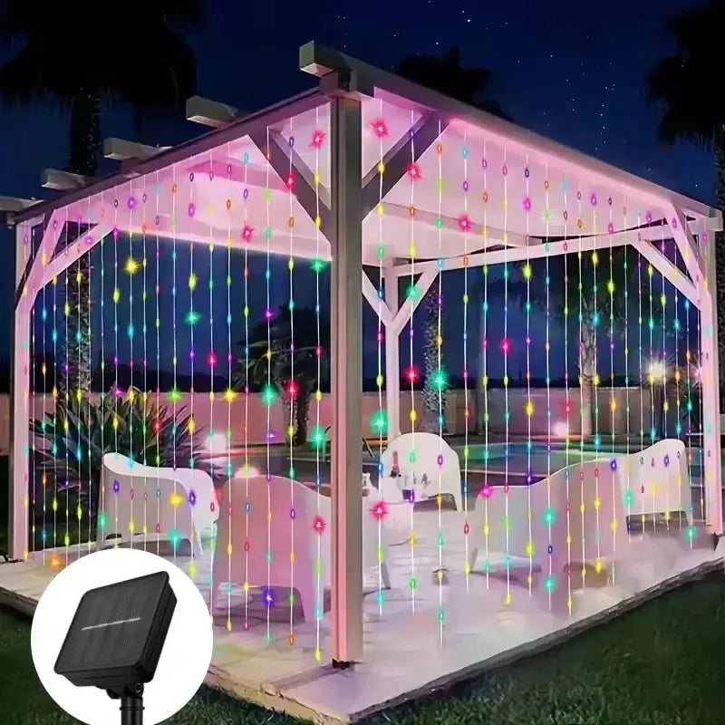 Solar Outdoor Curtain Lights | 300 LED Bulbs | 3x3 Meter Size | IP65 Protection