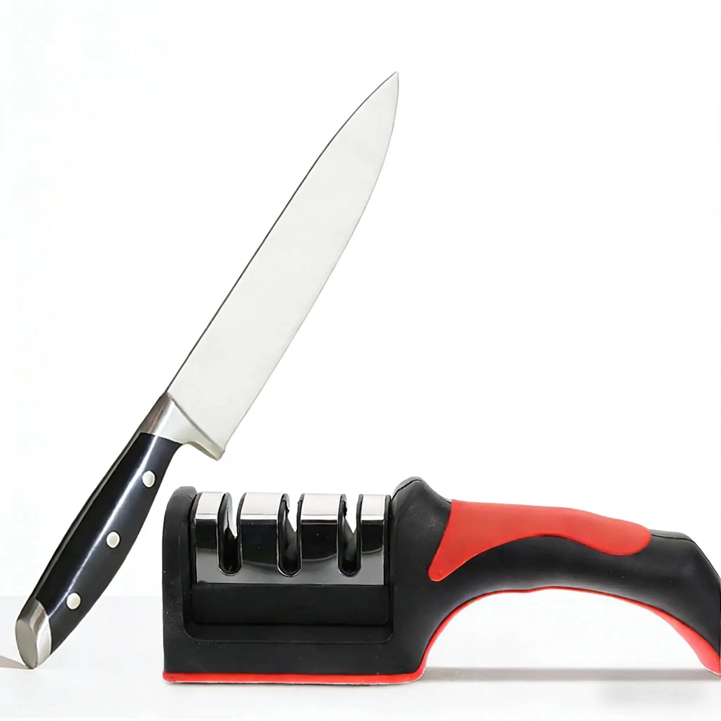 Kitchen 3-Stage Tungsten Carbide Knife Sharpener, Ergonomic Handle, Quick Sharpening Tool, Red & Black from PriceLows™