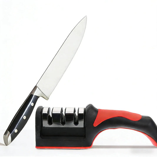 Kitchen 3-Stage Tungsten Carbide Knife Sharpener, Ergonomic Handle, Quick Sharpening Tool, Red & Black from PriceLows™
